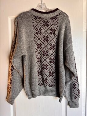 Vintage Spettro 80s Sweater Chunky Knit Gray Snowflake men’s size XL  Fairisle